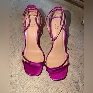 Metallic Fuchsia Strappy Heeled Sandals